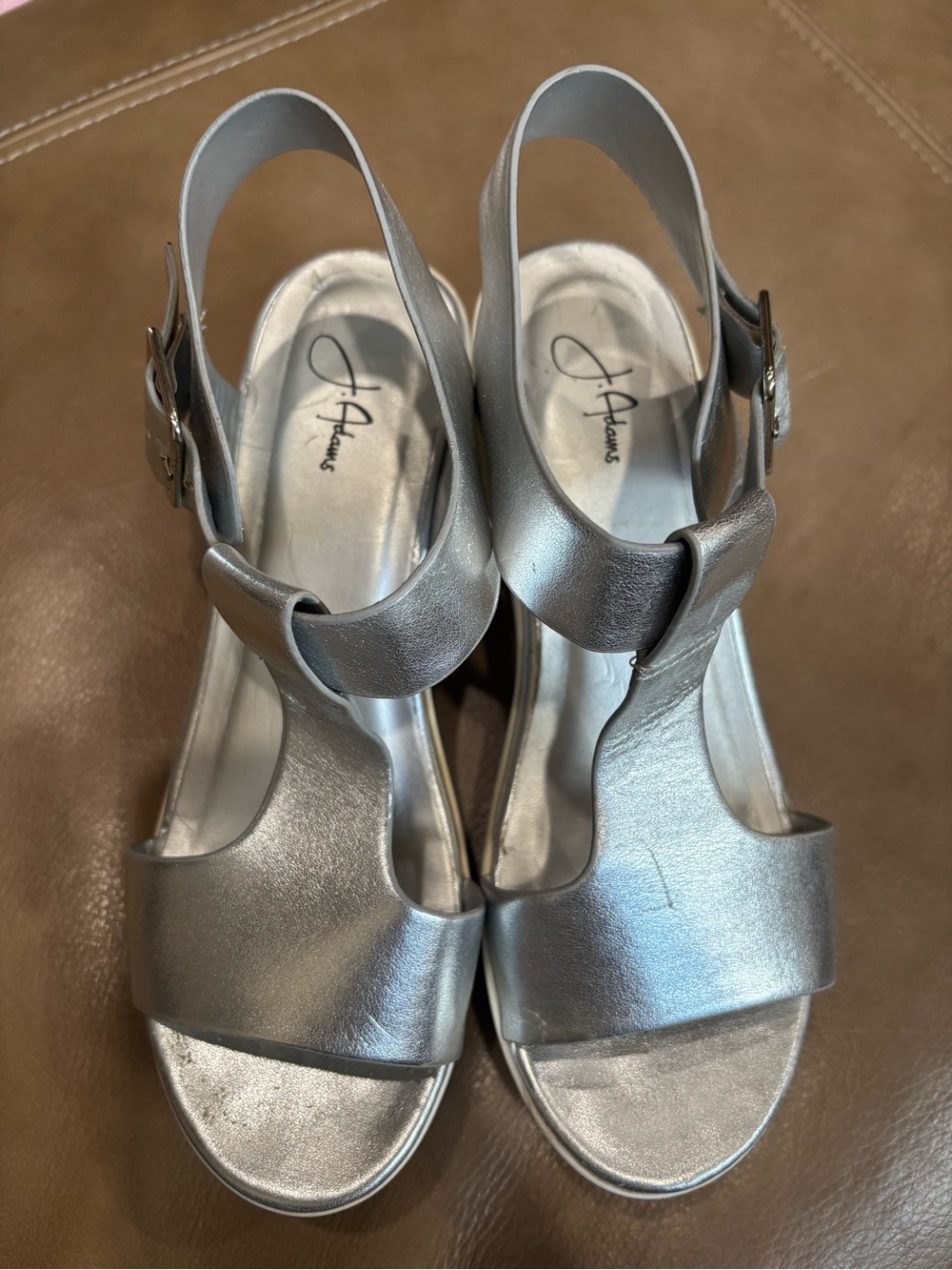 J Adam’s Metallic Silver 3 inch Platform Sandal with White Lug Sole - Picture 2 of 8
